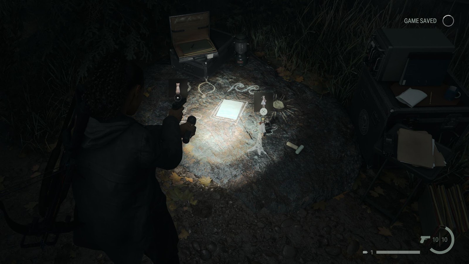 An in game screenshot of the solved Ranger Cabin nursery rhyme from Alan Wake 2. 