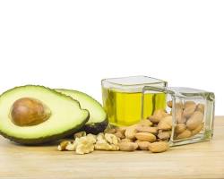 Image of avocado, nuts, and olive oil