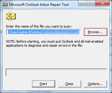 SCANPST.exe Tool Browse Option
