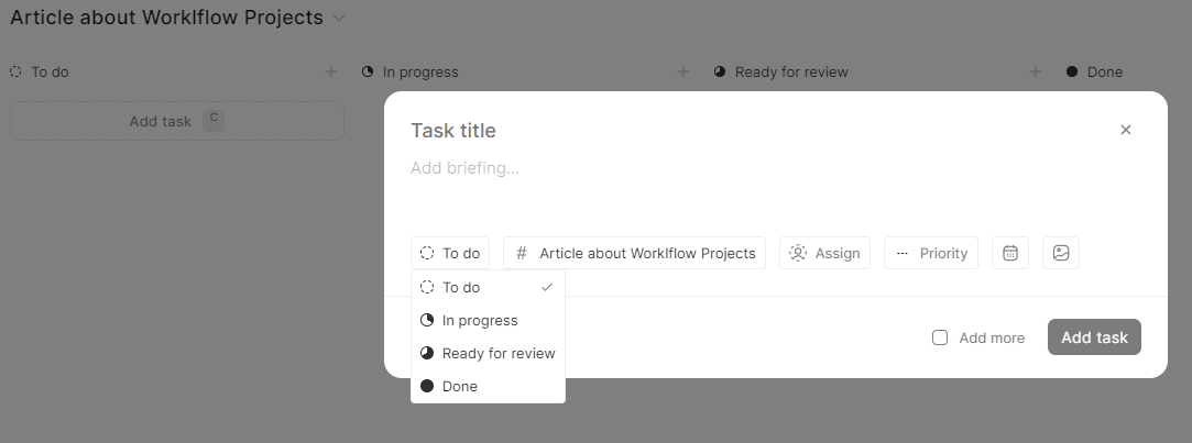 Workflow creating a task
