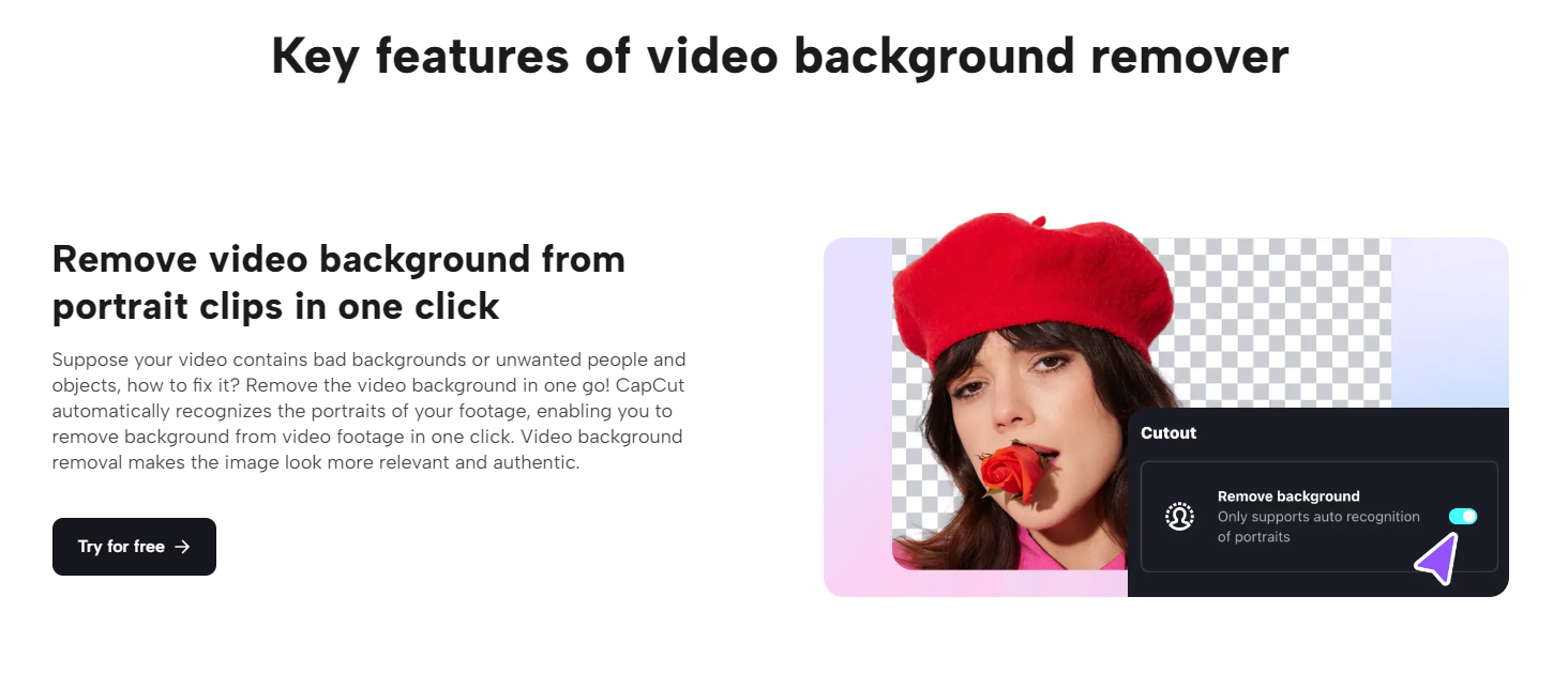 A person with a red hat and a rose in her mouth

Description automatically generated