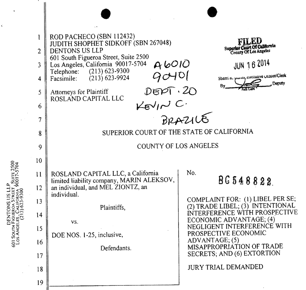 Rosland Capital lawsuit example