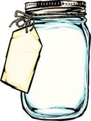 Clear glass canning jar with metal lid and blank paper tag