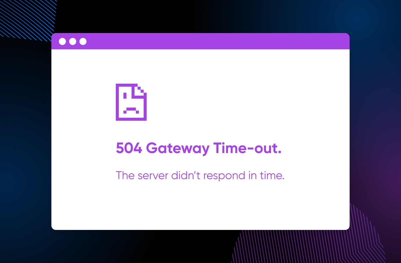 "Tiempo de espera de puerta de enlace 504". cuadro de diálogo de mensaje de error con el título "El servidor no respondió a tiempo".