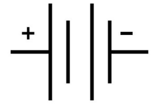 Símbolo bateria, um dos componentes de um circuito elétrico