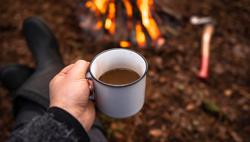 cup of instant coffee while camping