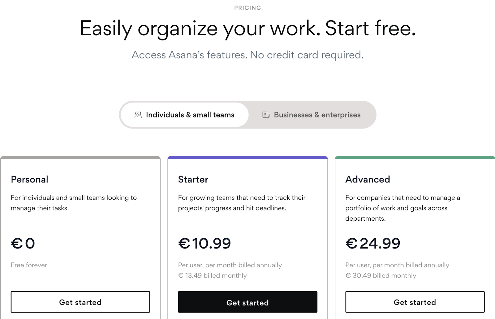 Asana pricing