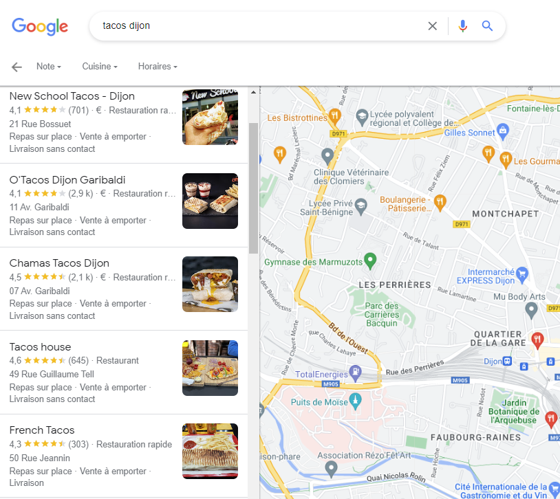google my business categories principales concurrents