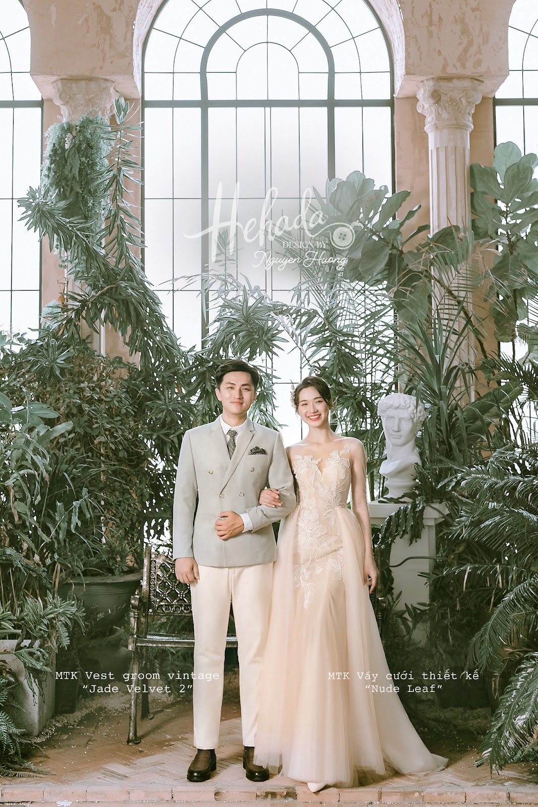 Couple vest nam Jade Velvet & váy Nude Leaf