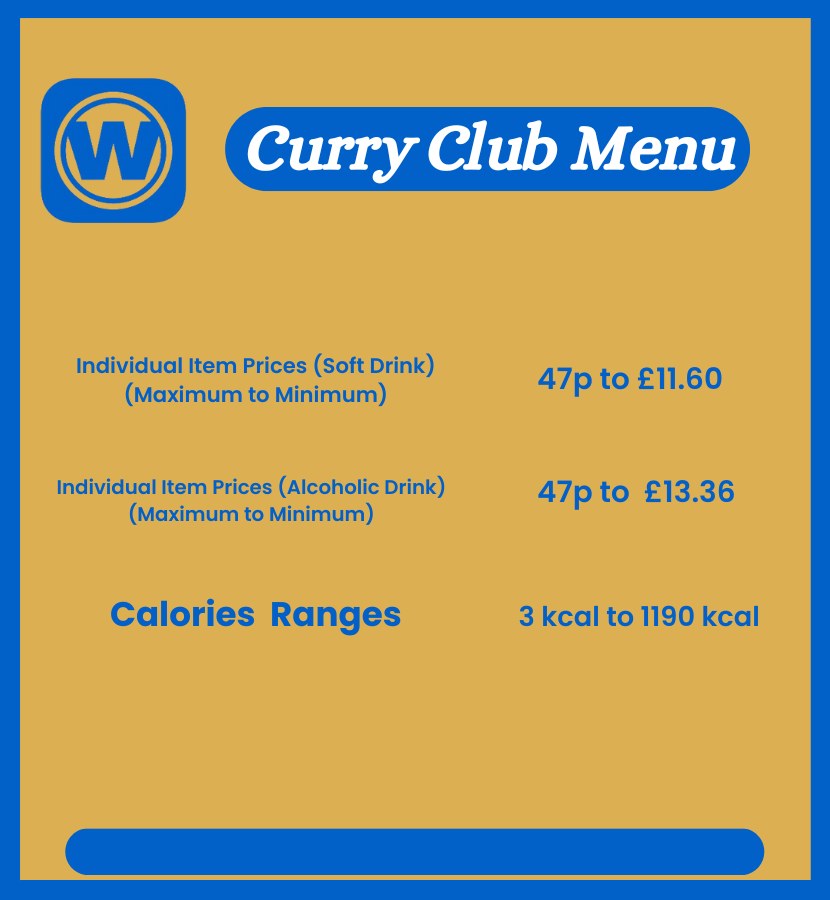 Wetherspoon Curry club menu