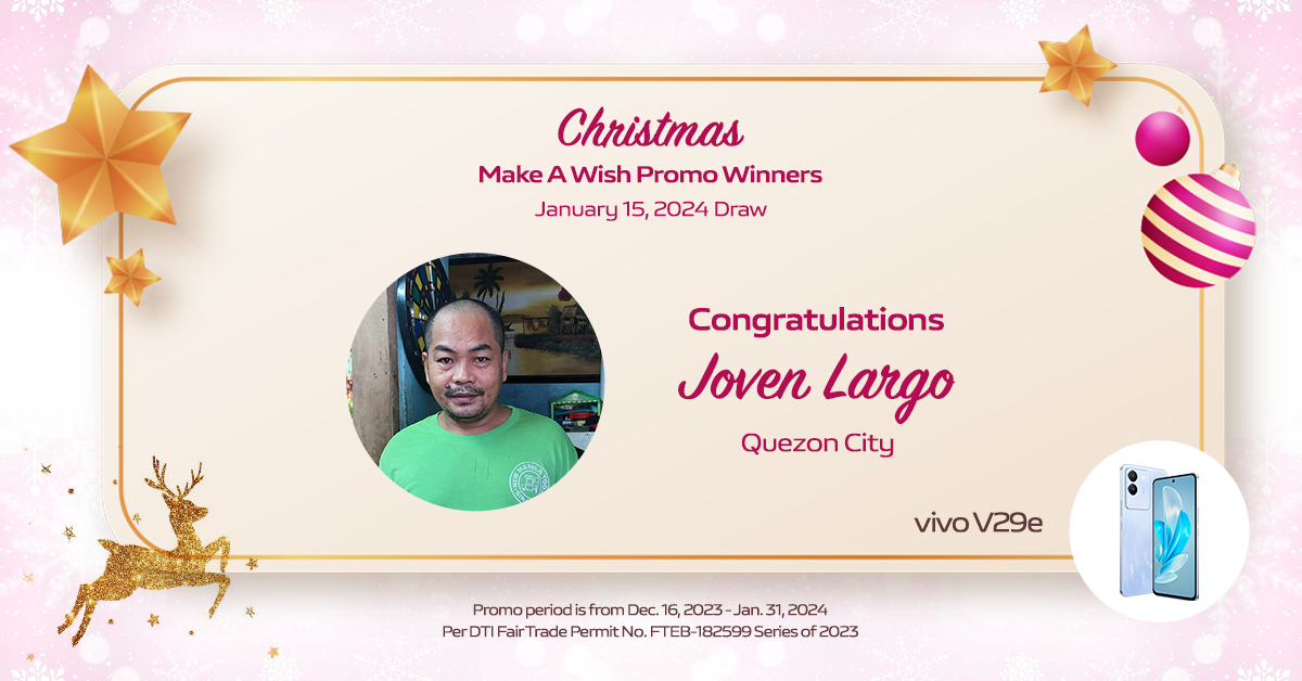 Lucky winners get vivo V29e 5G, Y27 at 3rd draw of Christmas Make A Wish promo 1