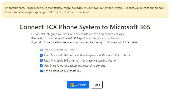 Conecte ao Sistema Telefônico 3CX para Microsoft 365
