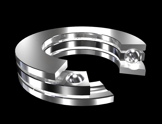 Miniature thrust ball bearing with grooved races