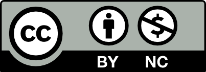 A symbol of the letters CC. A symbol of a stick figure with the letters BY underneath. A symbol of a dollar sign crossed out with the letters NC underneath.