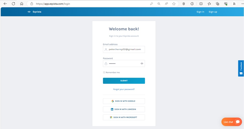 Eqvista login 