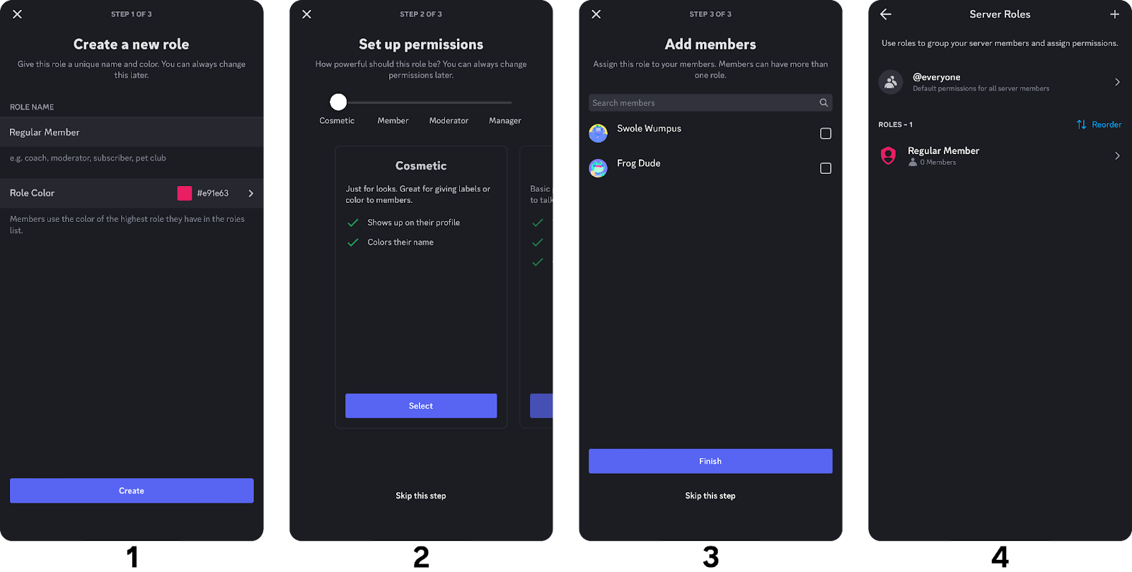 Steps of creating a Discord role on mobile devices