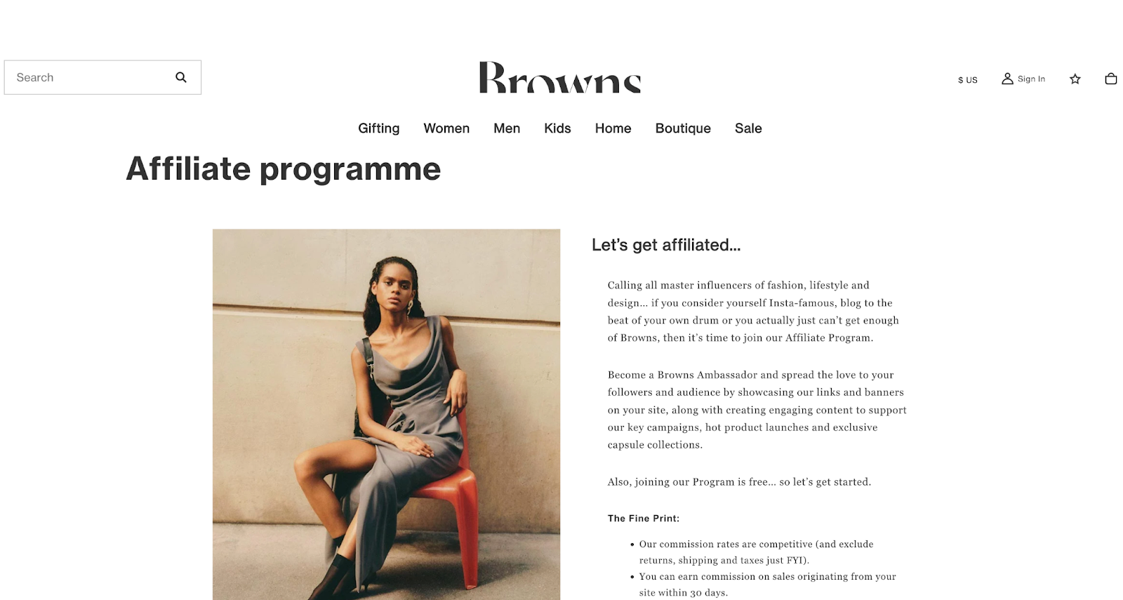 Browns fashion affiliate program page