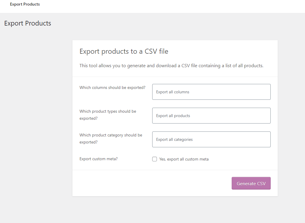 export WooCommerce products to CSV