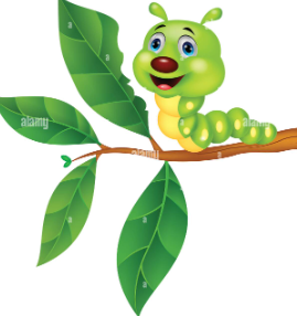 A cartoon caterpillar on a branch

Description automatically generated