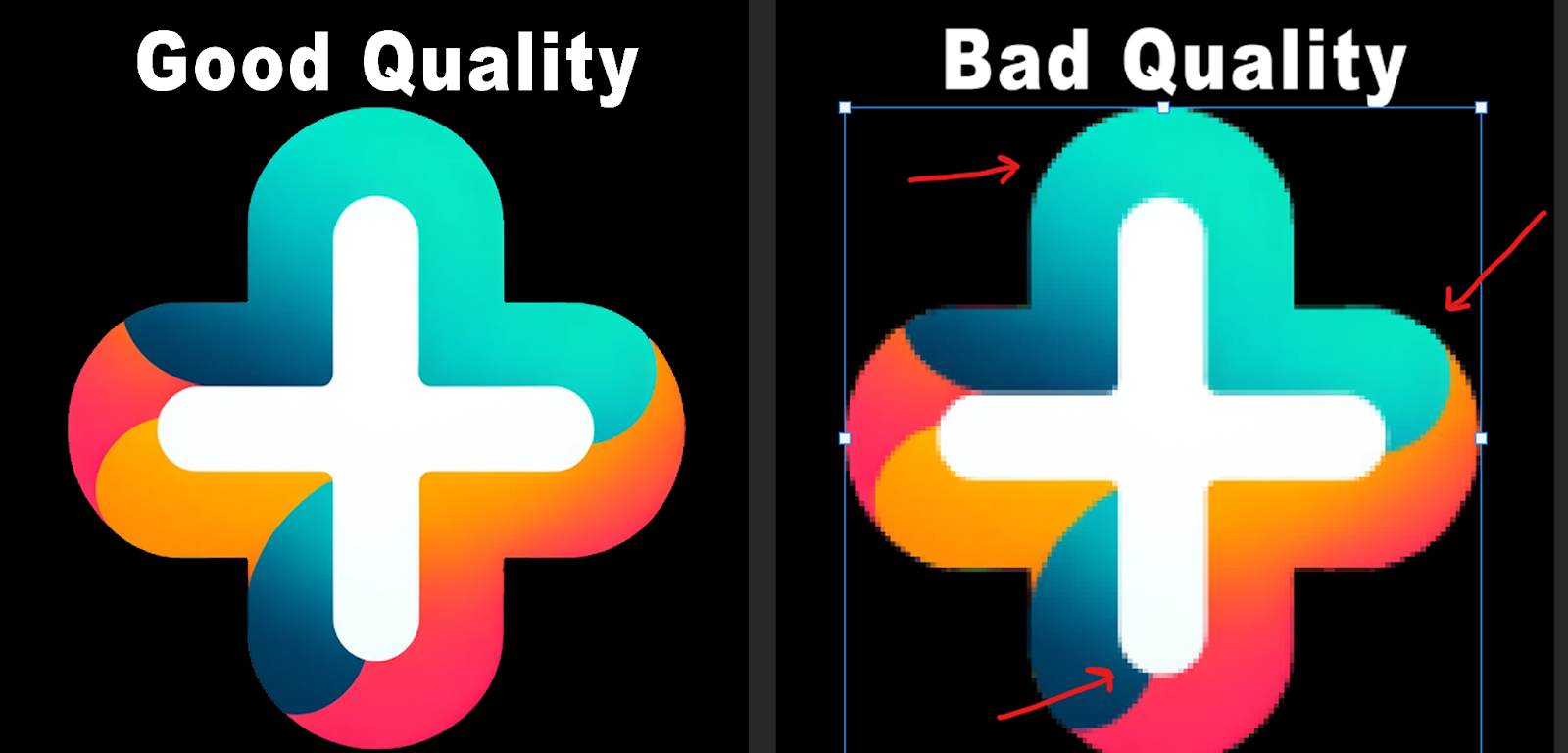 example comparison of a low quality DTF design and a high quality ready to print DTF design 