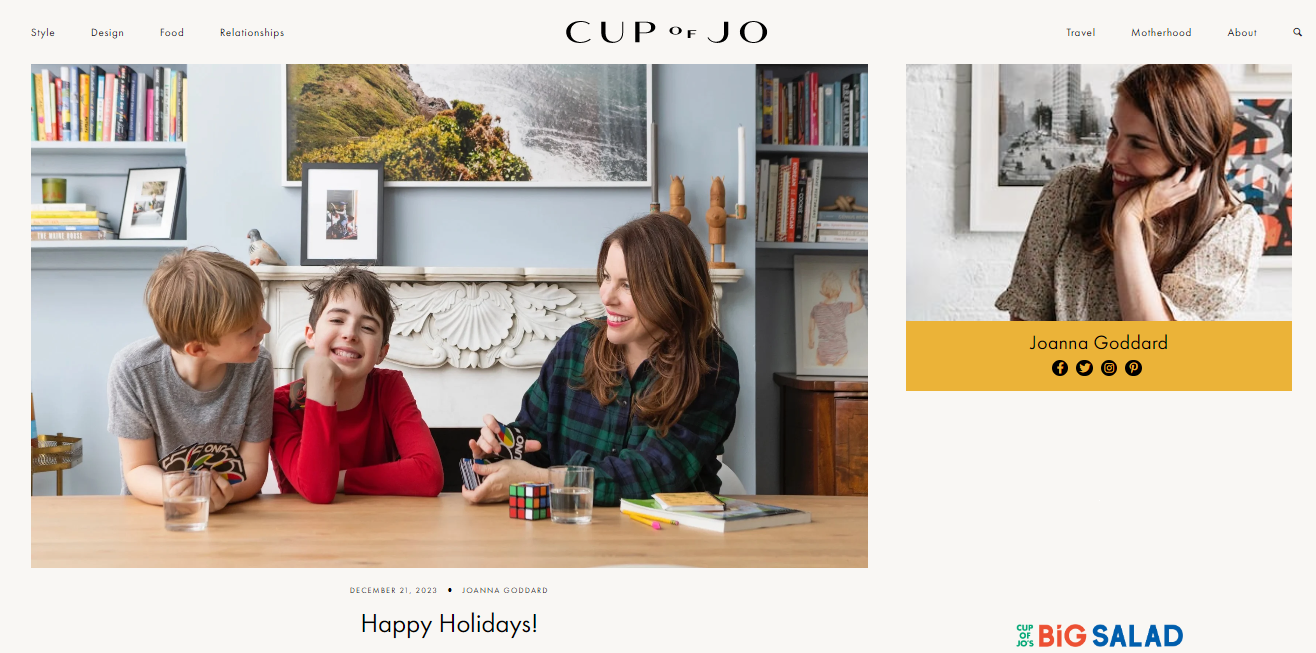 Cup of Jo Blogging Website