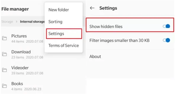 find hidden files on Android 