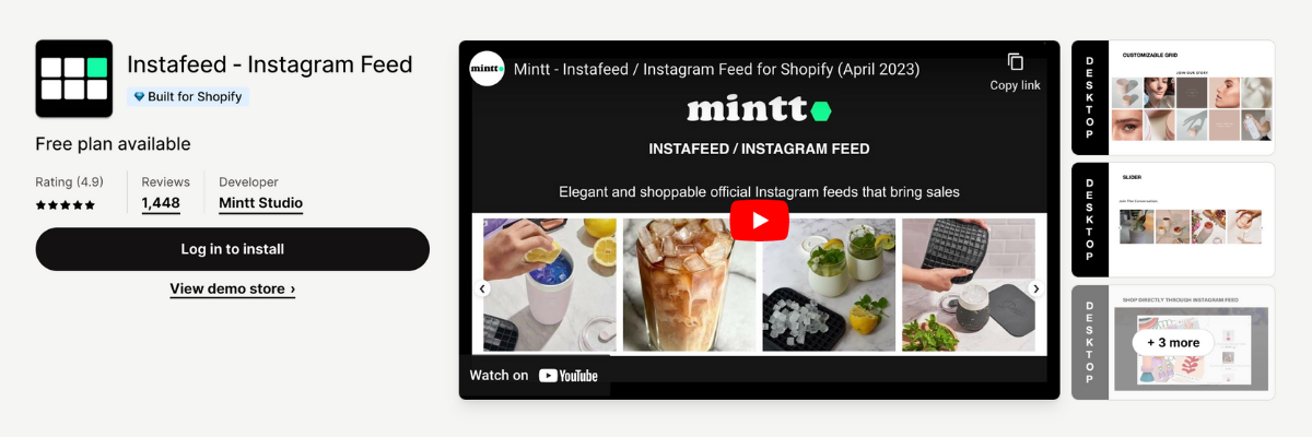 shopify app store listing page of Instafeed ‑ Instagram Feed