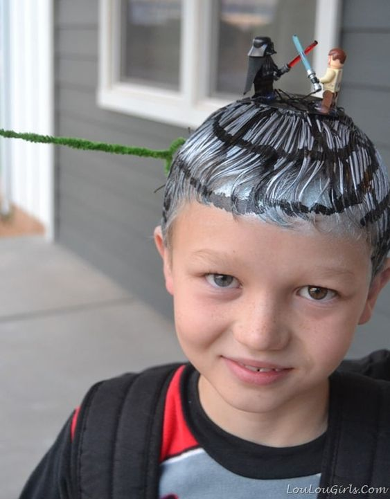 Full picture of a boy rocking a cool hairstyle for the crazy hair day event