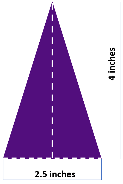 Diagram of the height and width measurements for cutting out the dough - 2.5-inch triangle base and 4-inch height