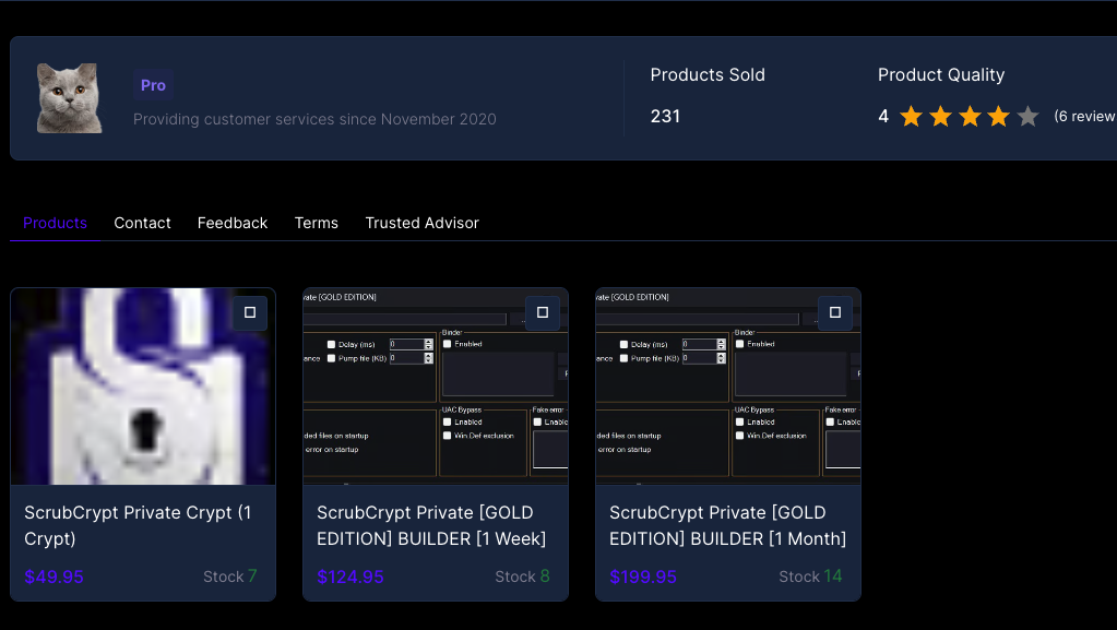 ScrubCrypt karanlık web pazarında satılıyor
