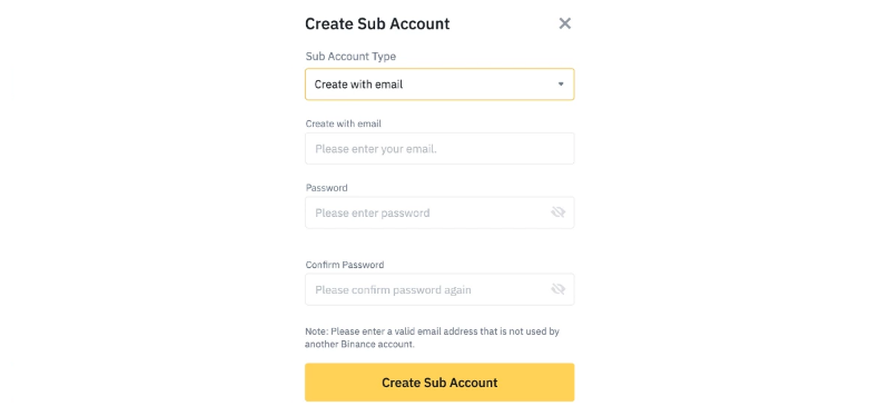 Binance Create Sub Account with Email