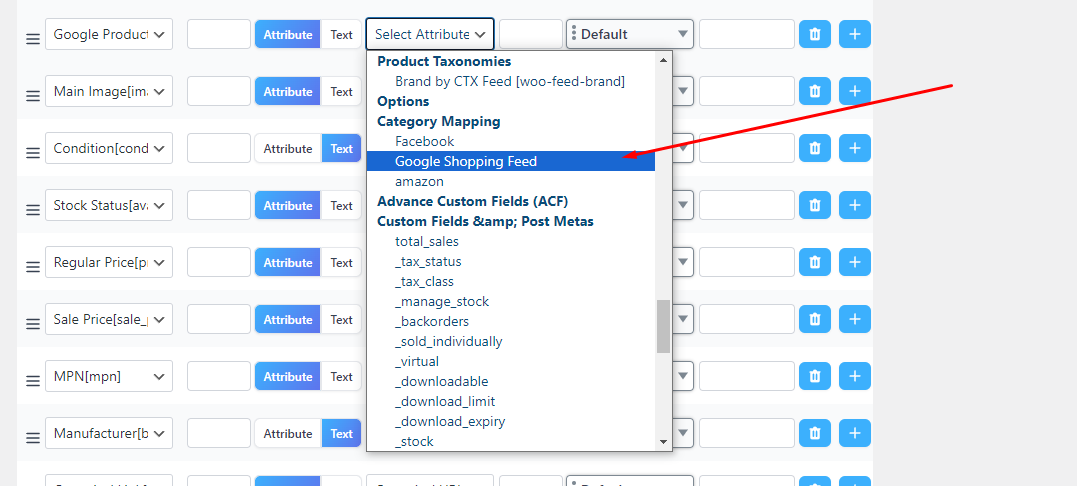 Category mapping attribute