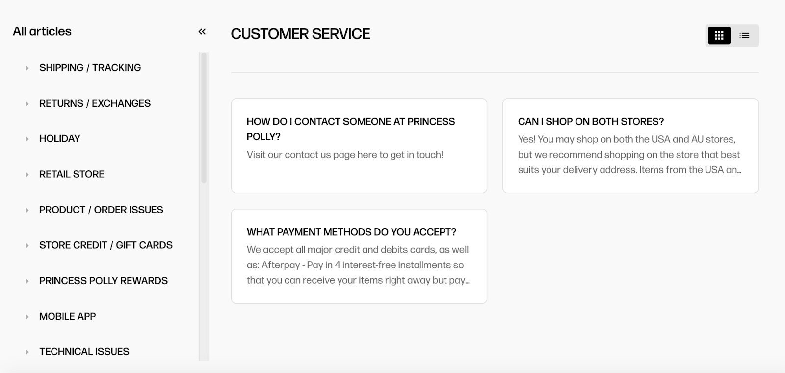 princess polly customer service policy example: interactive