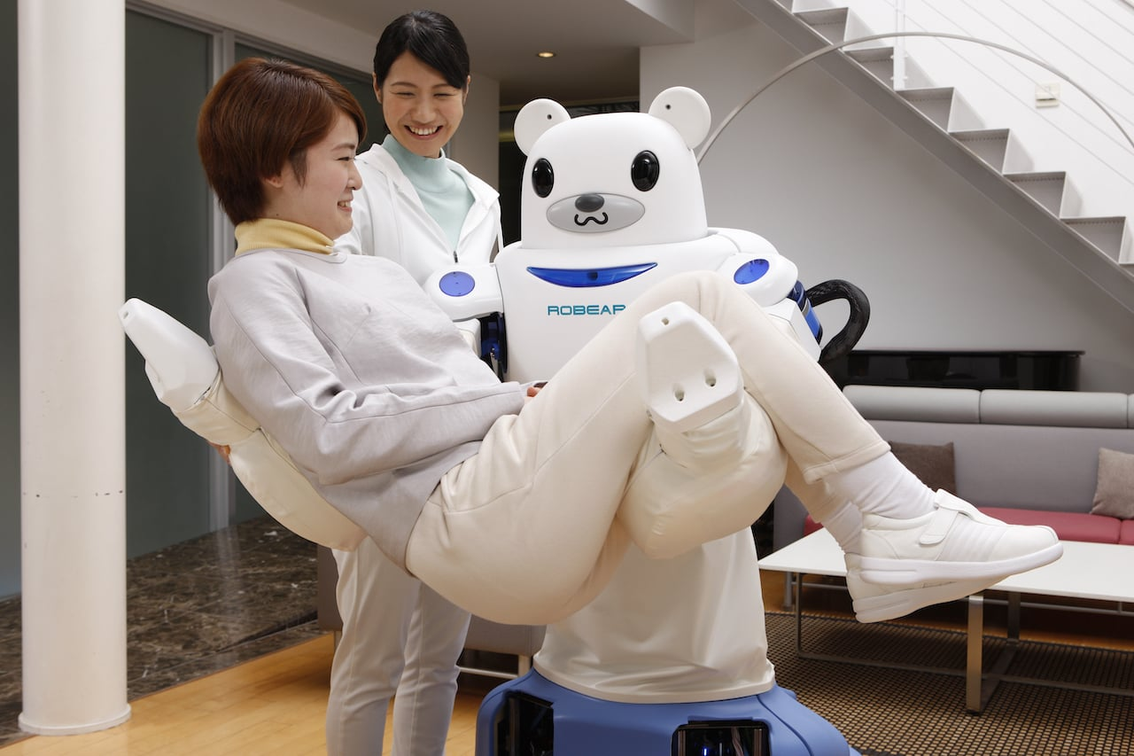 Robots are used for tasks such as lifting patients, dispensing and stocking medications, moving hospital beds.