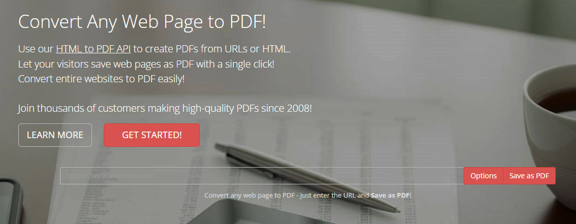 A screen grab of the PDFmyURL website.