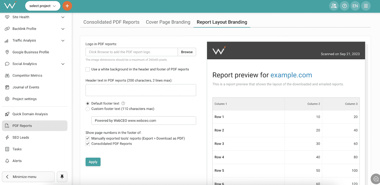 Constructeur de rapports WebCEO