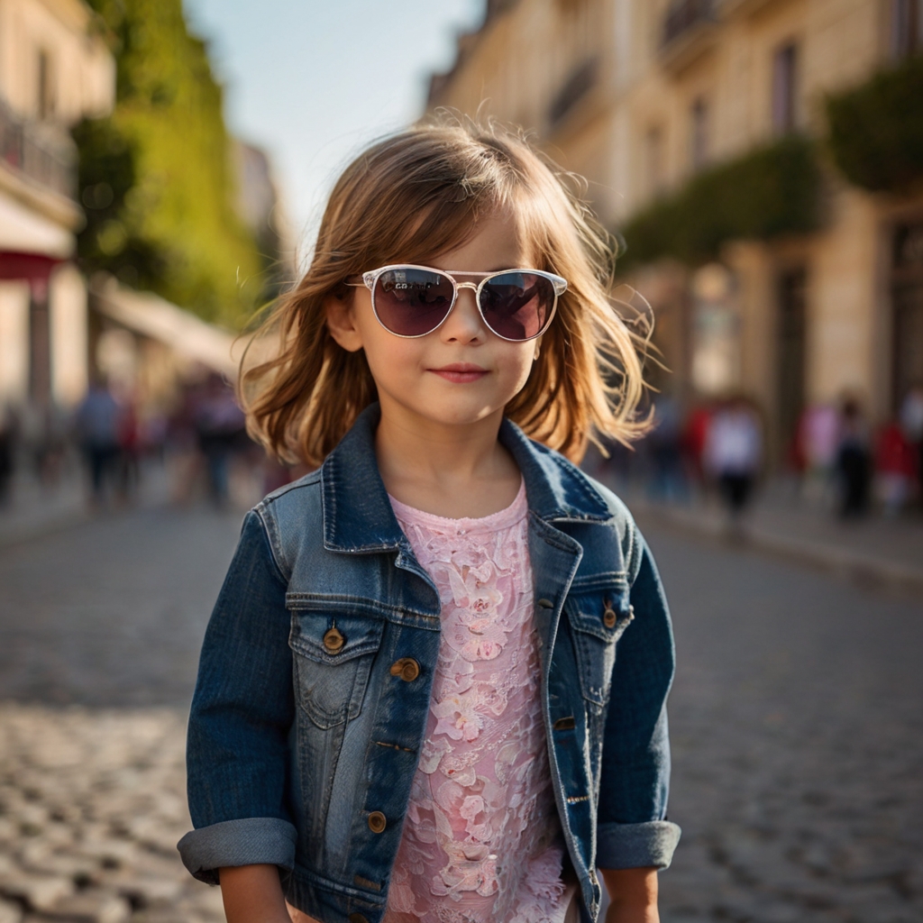 A little girl walking on the street in France with a sunglass - french girl names - Baby Journey