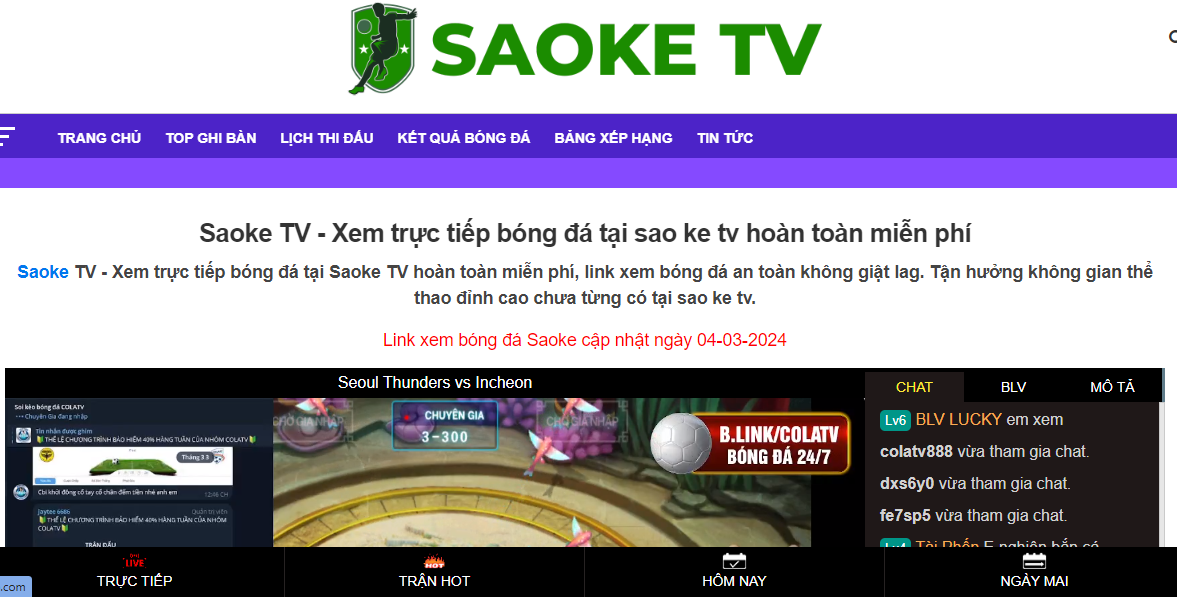 Saoke TV  - Truy cập nhanh, thỏa sức theo dõi bóng đá