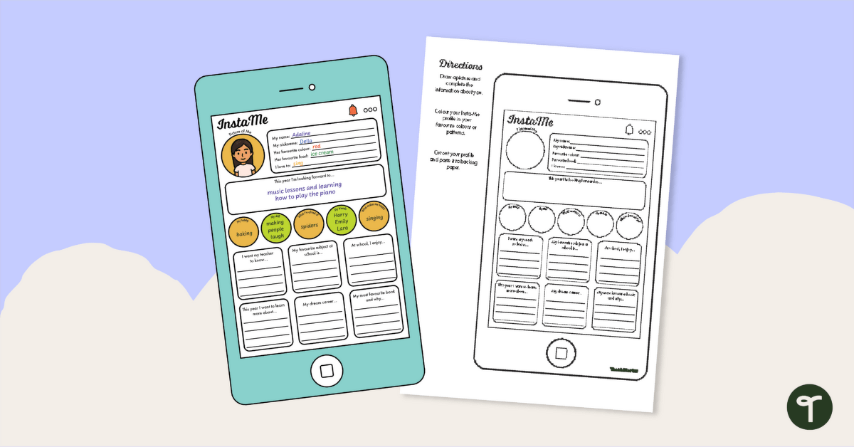 First Day of School Activity - InstaMe! All About Me Template | Teach  Starter