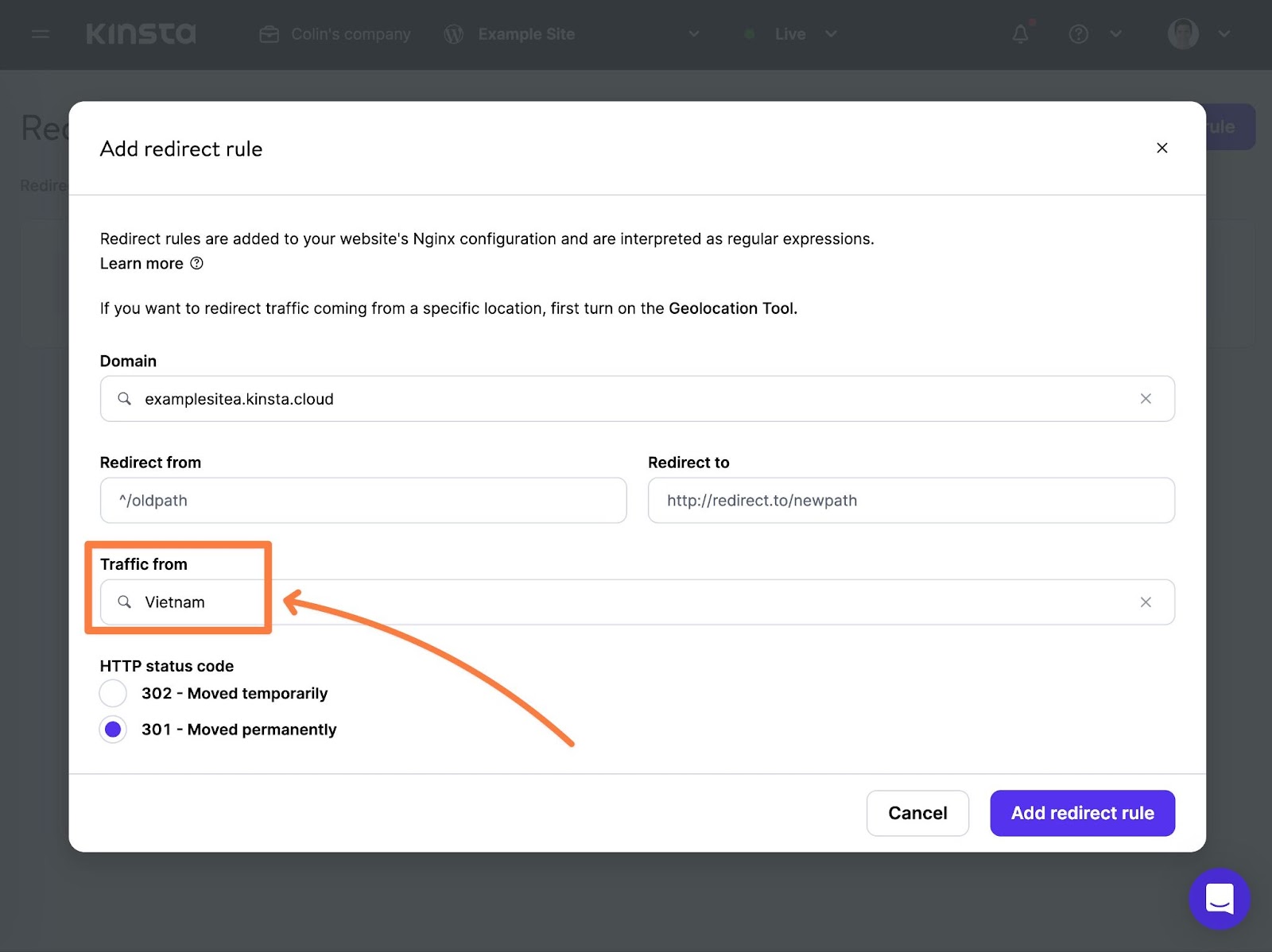 How to block countries using Kinsta web hosting.