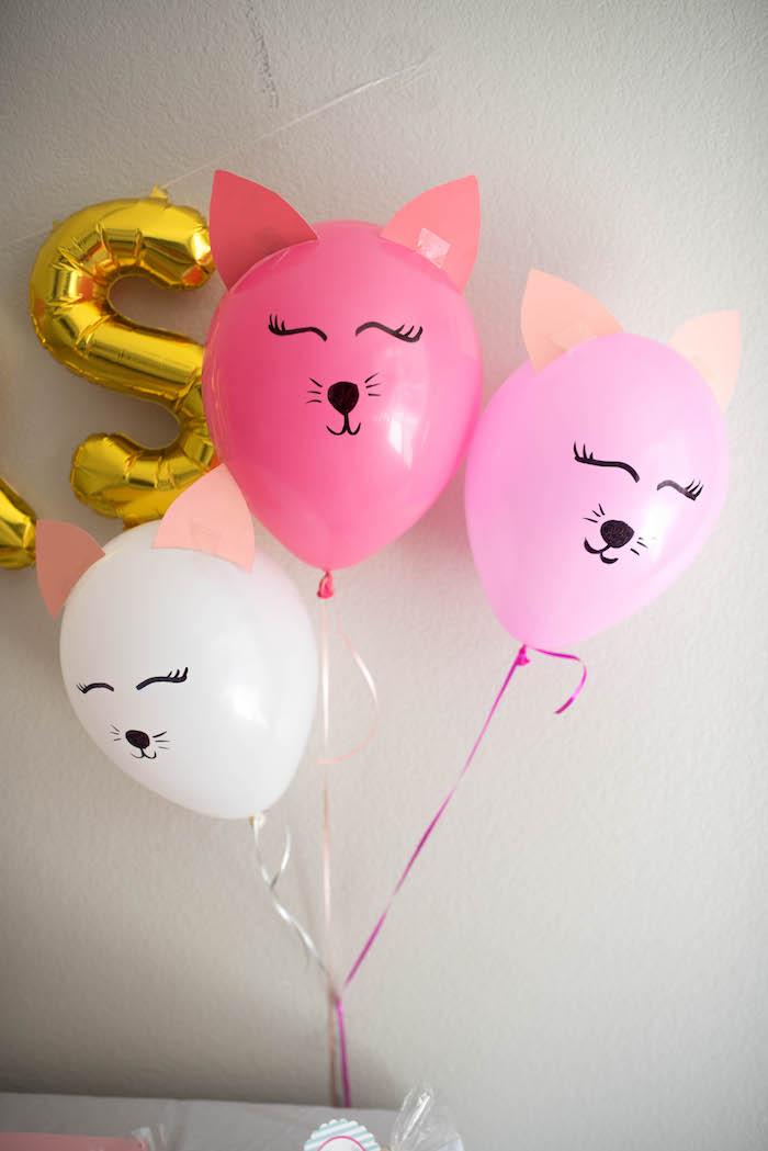 Kitty cat balloons from a Kitty Cat Birthday Party on Kara's Party Ideas | KarasPartyIdeas.com (31)