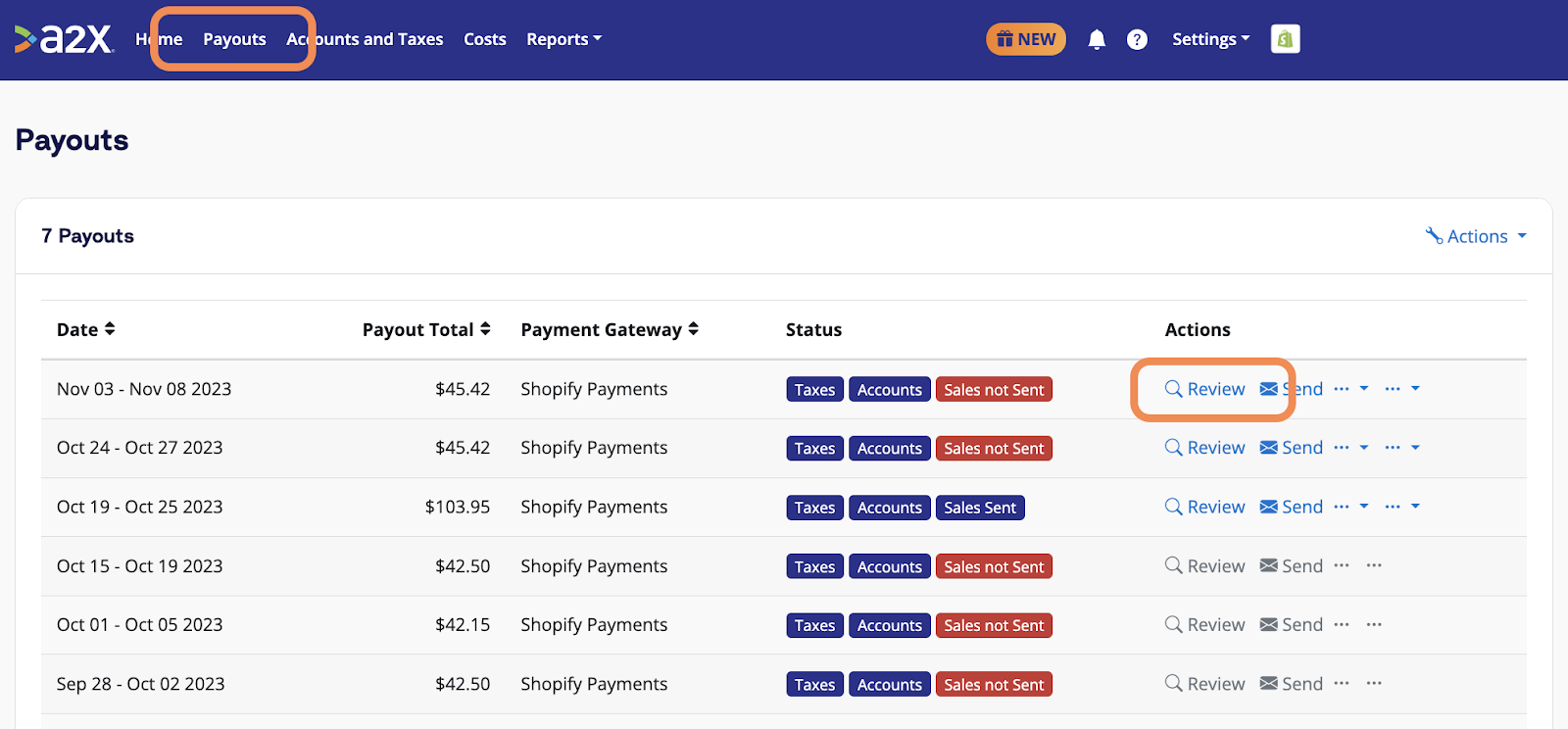 Where you can find your Shopify payouts in A2X