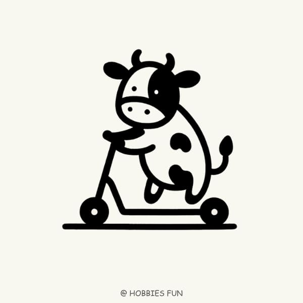 Easy Cow on a Scooter Drawing
