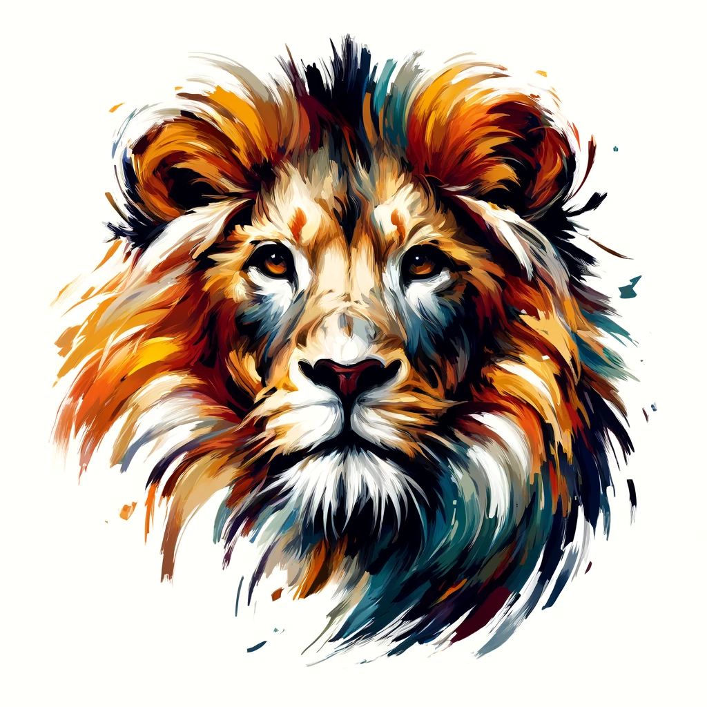 Paintbrush photo of a lion’s head. 