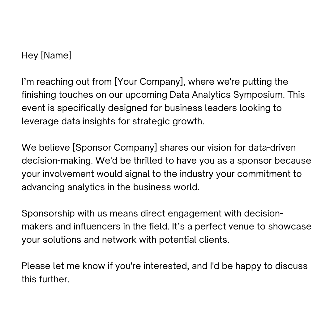 sponsorship email examples, data analytics sponsorship