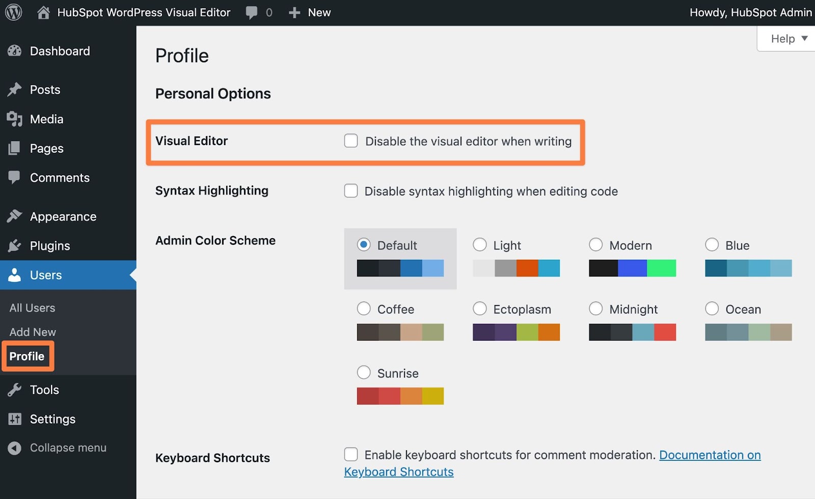How to enable the Visual Editor in your profile settings