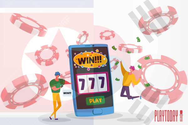 Two people celebrating in an online slot machine.