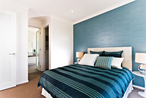 Two colour combination for bedroom walls #6: navy blue and white.