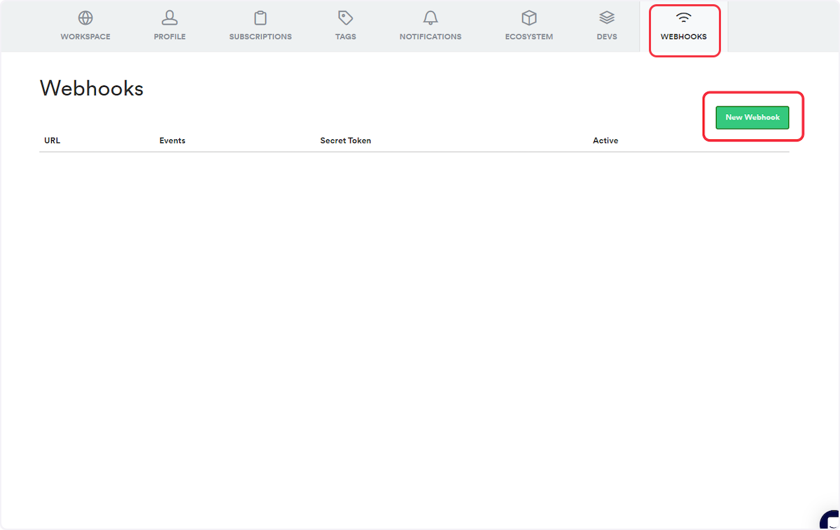 Under the 'Webhooks' section, click on the "New Webhook" button.