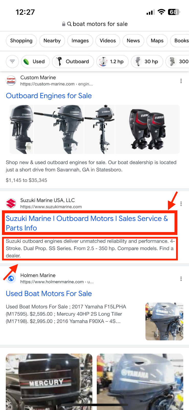 seo title tag and description on mobile - example